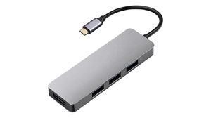 Multi-Port Adapter, USB-C Plug - HDMI Socket / USB-A Socket, Silver